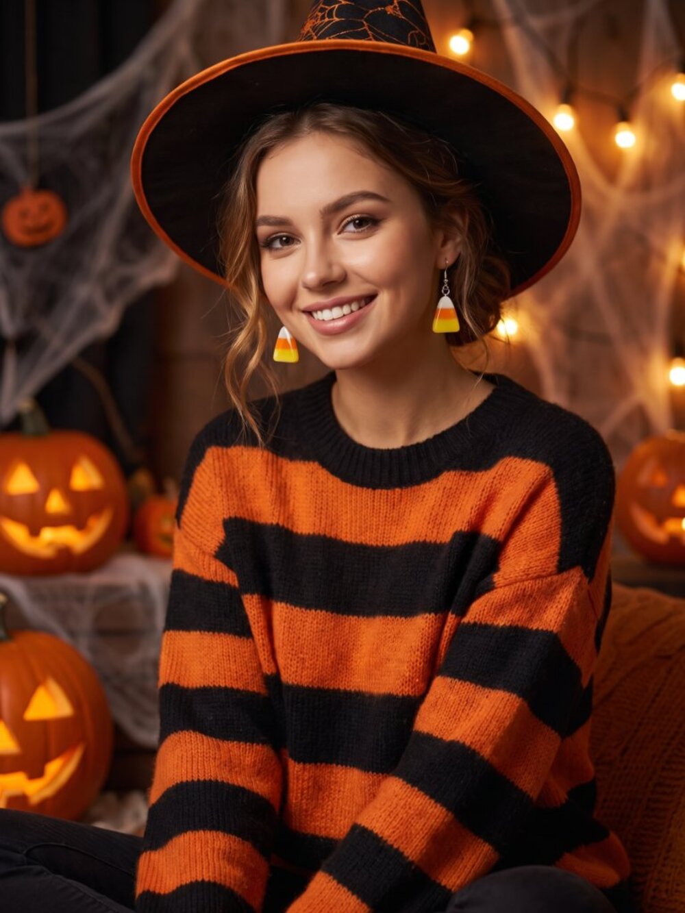 Handmade Candy Corn Dangle Earrings | Halloween Spooky Season Jewelry